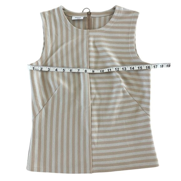 Akris Punto Patchwork Stripe‎ Sleeveless Top Desert Sand Italian Fabric  US 8 - Picture 3 of 11